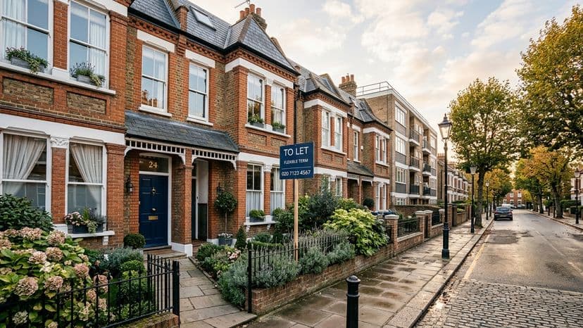 A London terraced house with a "To Let" sign outside